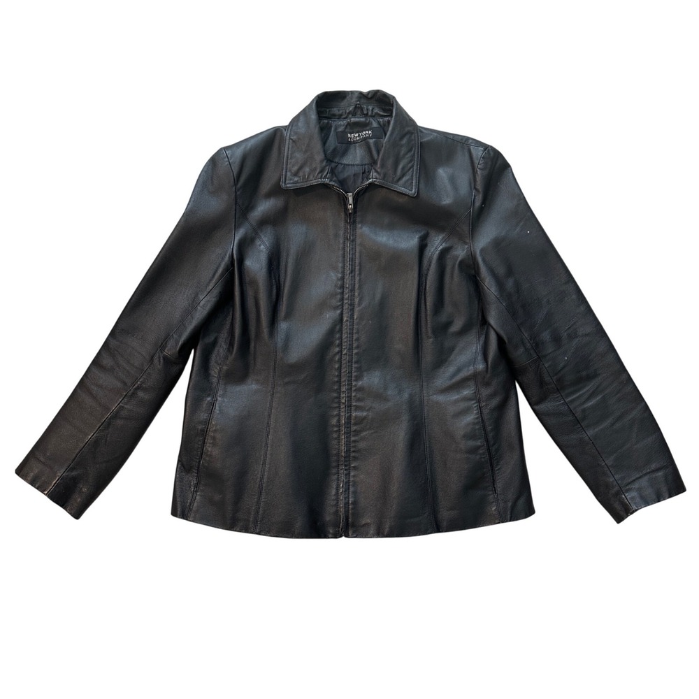 New York & Company Leather Jacket Full Zip Black‎ Classic Blazer Mens Medium